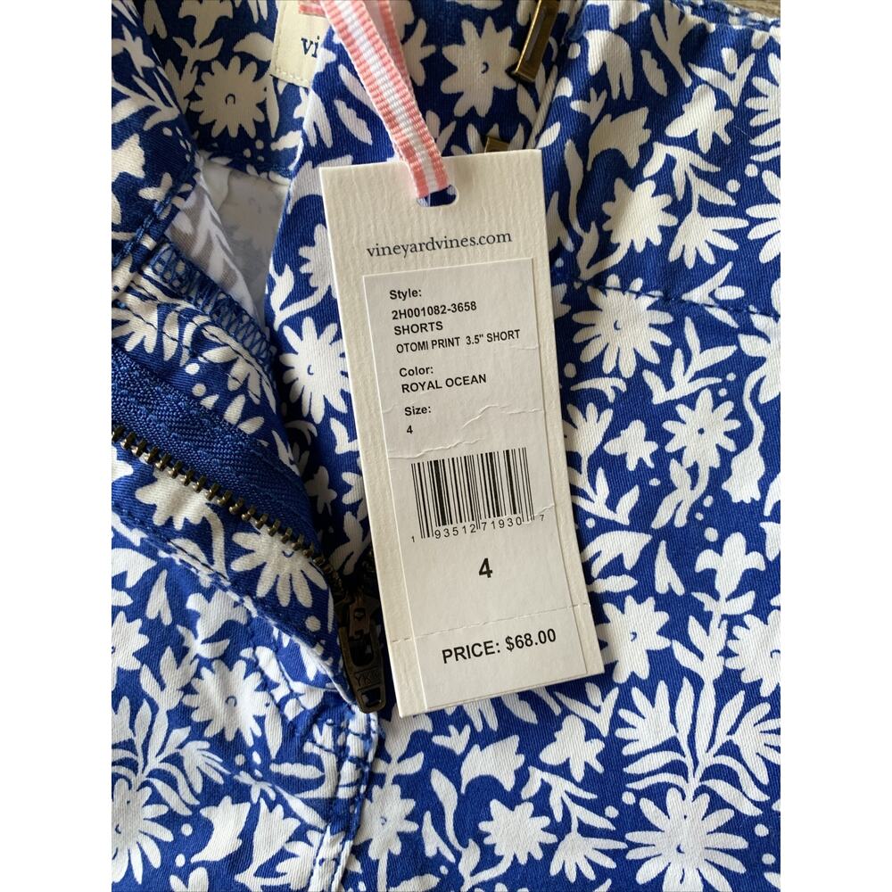 Vineyard Vines Floral Shorts Womens 4 Blue White Stretch Chino Preppy NWT - Picture 2 of 15